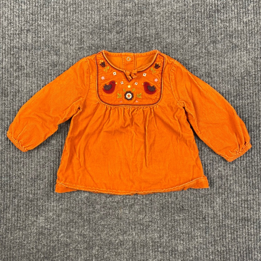 Gymboree Girls Orange Corduroy Embroidered Bird Floral Tunic Top 18-24 Months